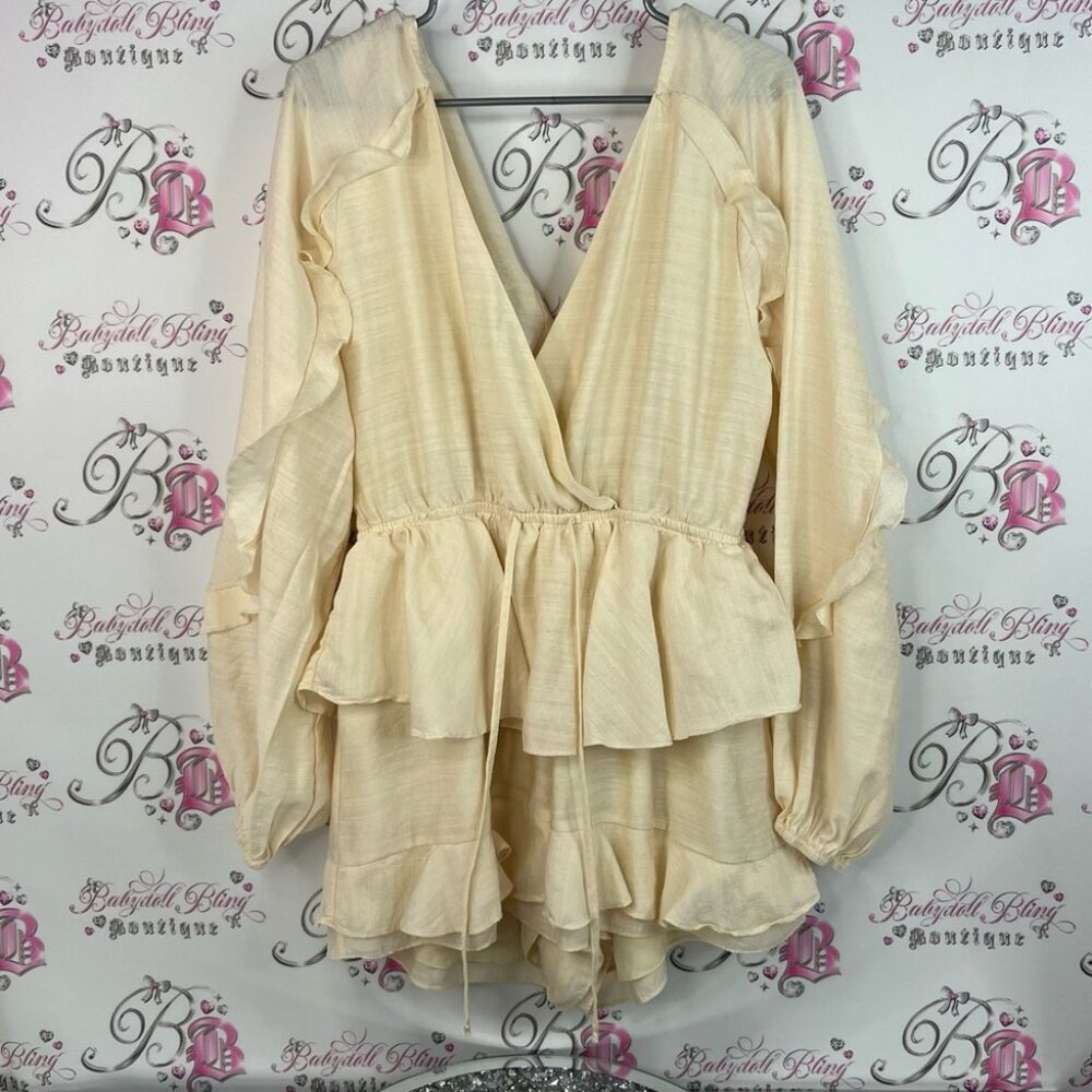 Fashion Nova dress romper ruffles frilly white Cream Ruffled Blouse